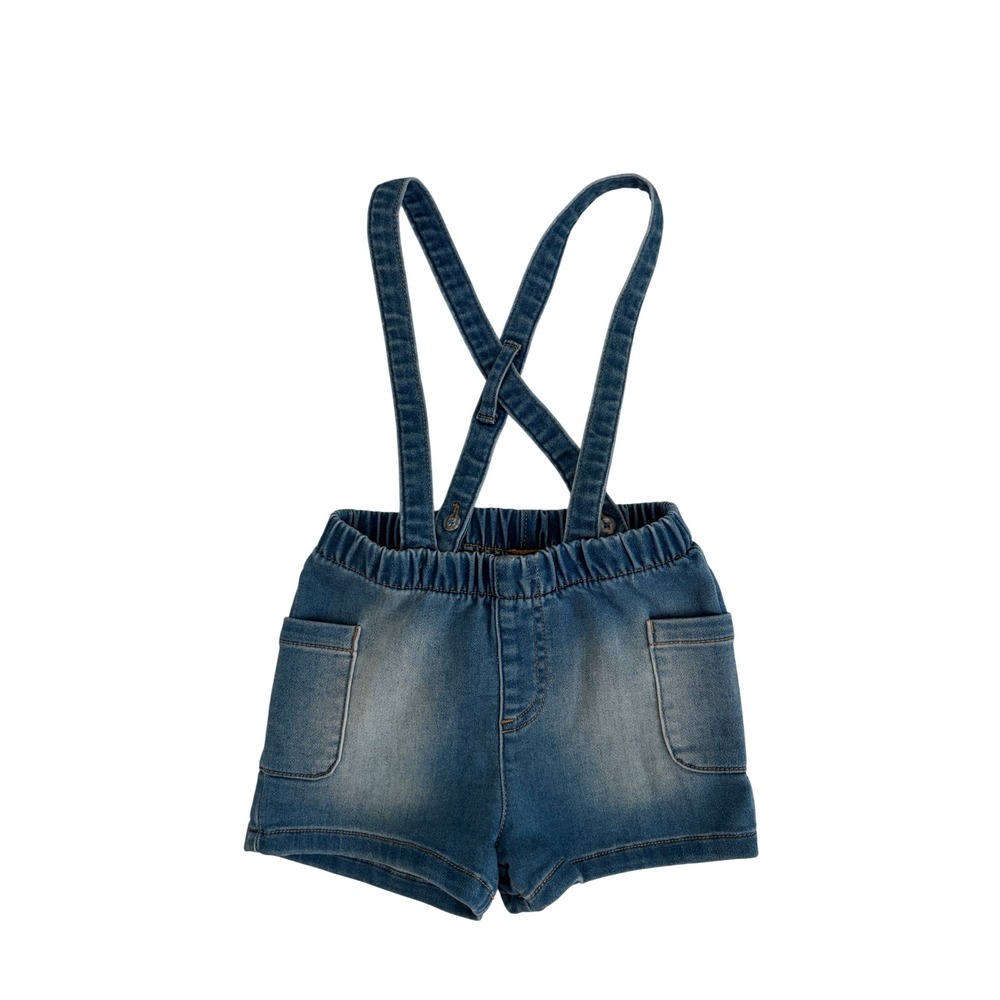 Cat & Jack Baby Denim Suspender Shorts Medium Wash Elastic Waist 18M ZMMZ0